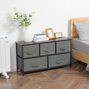 Grey Chest of 5 Fabric Drawers with Wooden Top for Bedroom and Living Room by HOMCOM
