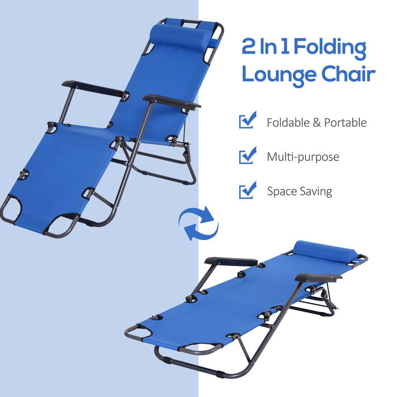 Set of 2 Folding Sun Loungers with Adjustable Backrest and Headrest for Garden Use Blue AOSOM