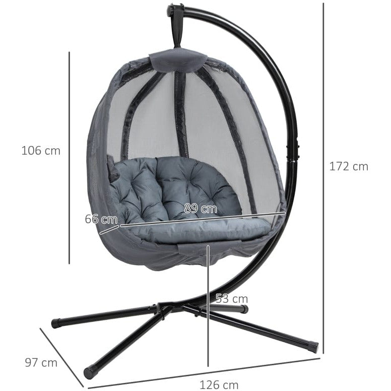 Hanging Egg Chai With Stand, Comfy Cushions, Indoor/Outdoor