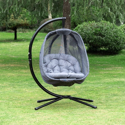 Hanging Egg Chai With Stand, Comfy Cushions, Indoor/Outdoor Outsunny