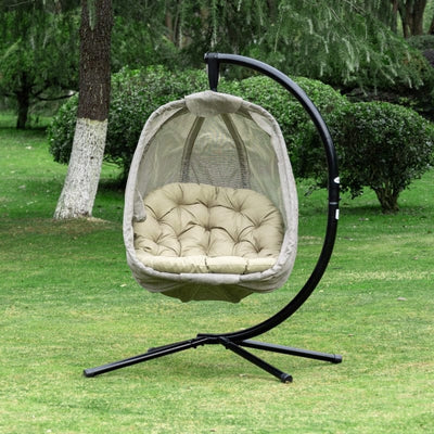 Hanging Egg Chair With Stand, Cushions, Indoor/Outdoor, Khaki Outsunny