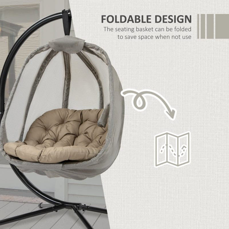 Hanging Egg Chair With Stand, Cushions, Indoor/Outdoor, Khaki