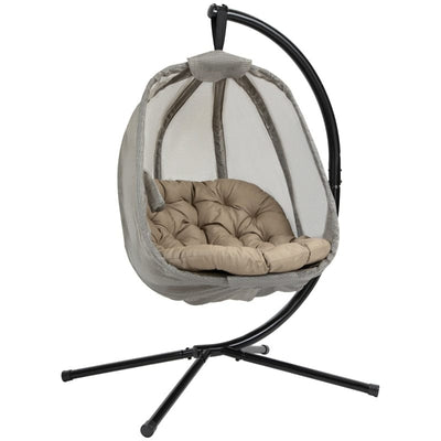 Hanging Egg Chair With Stand, Cushions, Indoor/Outdoor, Khaki Outsunny