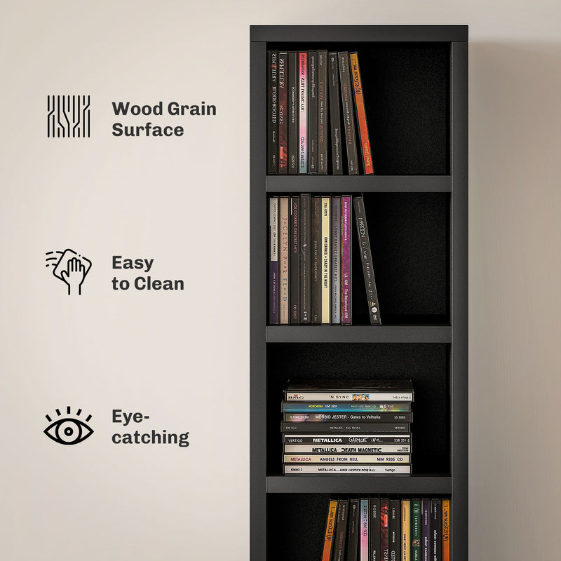 Tall Black CD Storage Tower Holds 204 Discs Slim Media Shelf Unit by HOMCOM