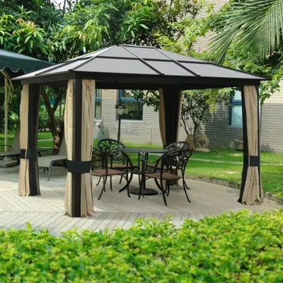 Polycarbonate Hardtop Gazebo 3.6 x 3m | Aluminium Frame, Curtains & Insect Netting Outsunny