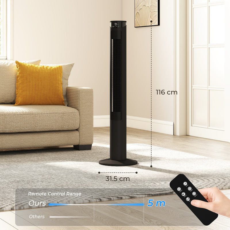 Tower Fan with Smart App Control and Quiet Sleep Mode for Cool UK Homes Black AOSOM