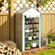 Four Tier Mini Greenhouse With Reinforced Cover Ideal For Small Gardens Green AOSOM