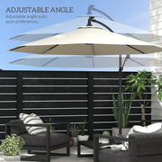 Beige 3m Cantilever Garden Parasol With Solar LED Lights For Shaded Outdoor Relaxing