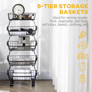 HOMCOM 5 Tier Storage Trolley, Stackable Fruit Vegetable Cart for Kitchen, Living Room, 40 x 2 x 97 cm, Black AOSOM