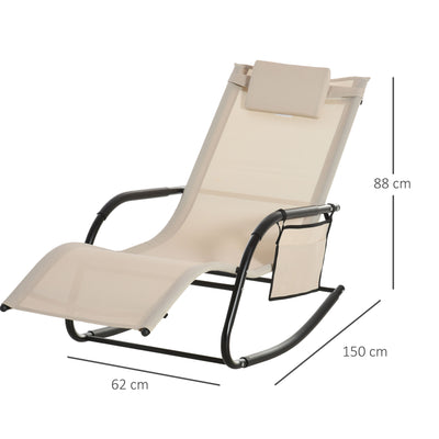 2 Piece Garden Rocking Sun Lounger Set with Mesh Fabric and Storage Bag Cream White AOSOM