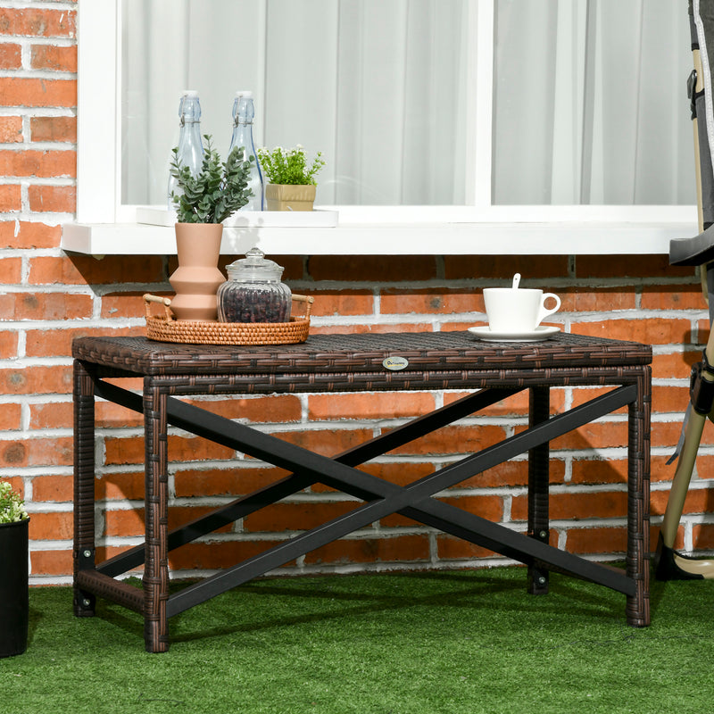 Rattan Garden Side Table with X Frame for Outdoor Coffee or Drinks Mixed Brown