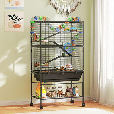 5 Tier Large Hamster Cage with Deep Tray and Storage Shelf for Rats and Gerbils by PawHut