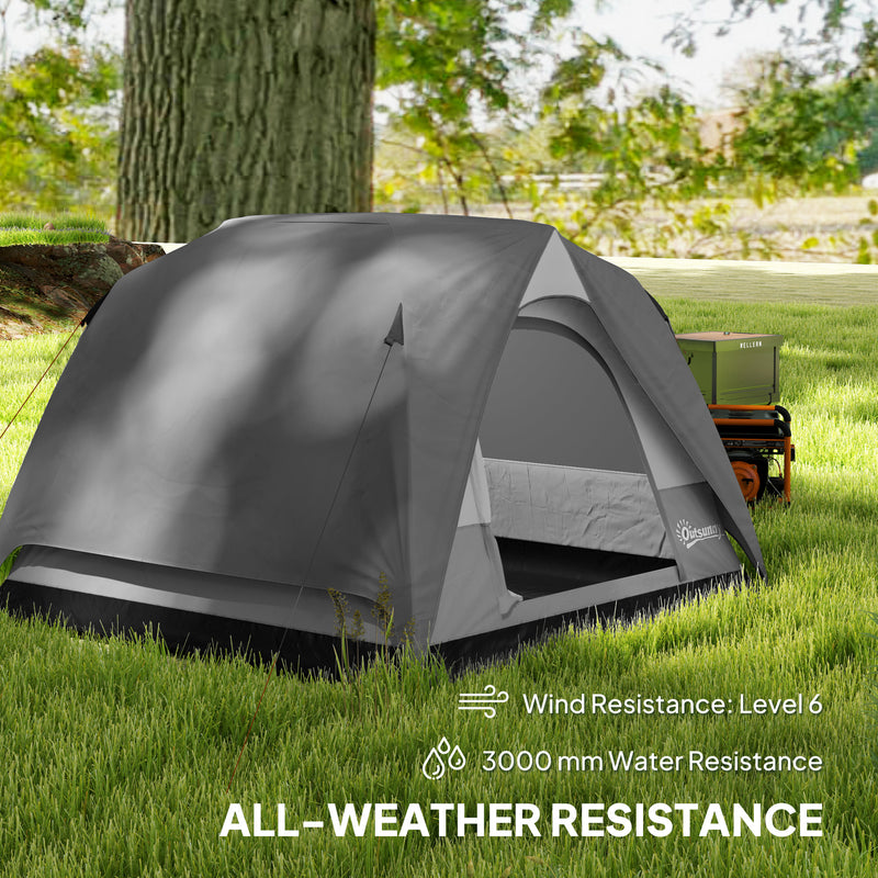 Dome Camping Tent for 3 People with Quick Setup Waterproof Design and Mesh Windows Grey