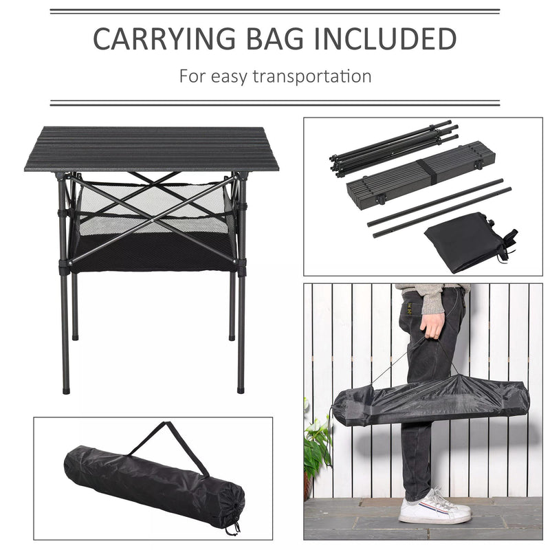 Folding Garden Table with Mesh Storage Basket for Outdoor Dining and Picnics Black