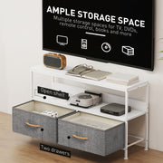 White TV Stand Cabinet with 2 Foldable Fabric Storage Drawers for Living Room or Bedroom