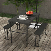 Folding Picnic Table and Bench Set for 4 with Steel Frame and Plastic Top Dark Grey by Outsunny