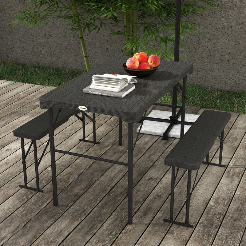 Folding Picnic Table and Bench Set for 4 with Steel Frame and Plastic Top Dark Grey by Outsunny