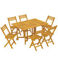 Folding Garden Dining Set for 6 with Space Saving Storage Acacia Wood Natural Outsunny