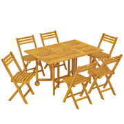 Folding Garden Dining Set for 6 with Space Saving Storage Acacia Wood Natural Outsunny