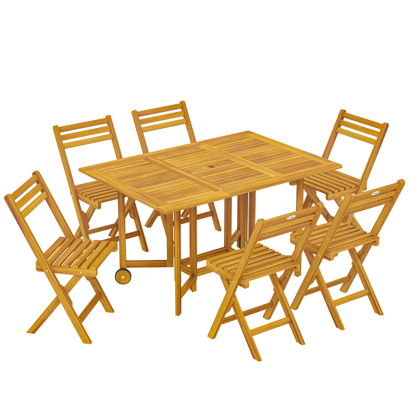 Folding Garden Dining Set for 6 with Space Saving Storage Acacia Wood Natural Outsunny