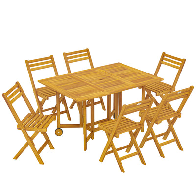 Folding Garden Dining Set for 6 with Space Saving Storage Acacia Wood Natural Outsunny