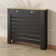 Radiator Cover with Drawer for Hallway Safety and Storage Slim Slatted Black Wood Effect Homcom