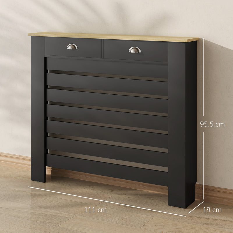 Radiator Cover with Drawer for Hallway Safety and Storage Slim Slatted Black Wood Effect Homcom