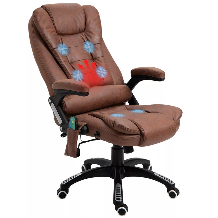 Image of a Heated Massage Office Chair with swivel wheels, padded arm rests, reclining backrest, and height adjustment.

The chair is wrapped in comfy microfibre cloth. 

This chair is ideal for home office