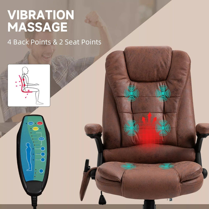 Image of a Heated Massage Office Chair with swivel wheels, padded arm rests, reclining backrest, and height adjustment.

The chair is wrapped in comfy microfibre cloth. 

This chair is ideal for home office