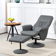 Swivel Recliner Armchair With Footstool High Back PU Leather For Living Room Grey
