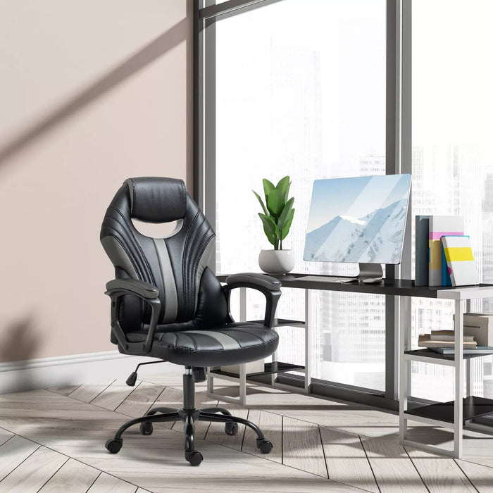 Image of a Height Adjustable Gaming Chair by Vinsetto. The chair has a swivel base with wheels.