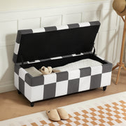 Velvet Storage Ottoman Bench in Dark Grey and White With Lid Ideal for Bedroom or Lounge