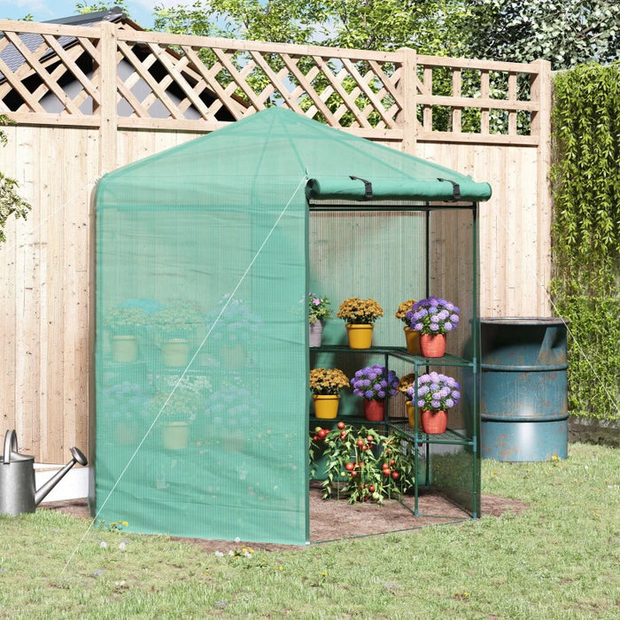 Hexagon Garden Greenhouse with Zipped Door, 225x194x215Hcm