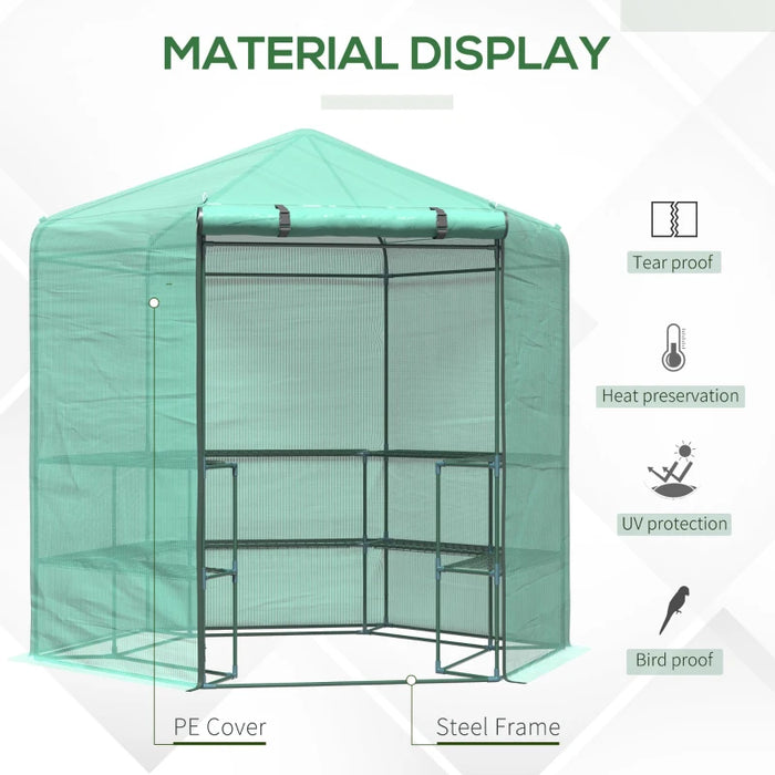 Hexagon Garden Greenhouse with Zipped Door, 225x194x215Hcm