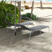 Set of 2 Grey Foldable Sun Loungers with Adjustable Backrest and Sun Shade for Garden