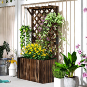 Wooden Planter with Trellis Freestanding Raised Garden Bed with Liner for Outdoor Plants by Outsunny