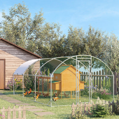 Large Metal Chicken Coop with Weatherproof Cover for Outdoor Use 5.7 x 2.8 x 2m Silver