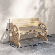 Wooden Garden Bench with Wagon Wheel Design for Two People Natural Wood Finish Outsunny