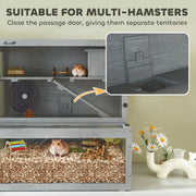 Wooden Hamster Cage With Wheel Ramps and Removable Panels for Small Pets Grey AOSOM
