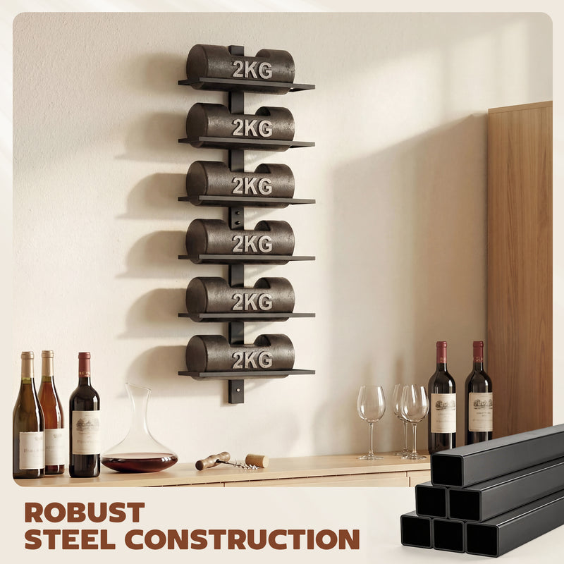 Wall Mounted Wine Rack for 6 Bottles Space Saving Steel Storage Black AOSOM