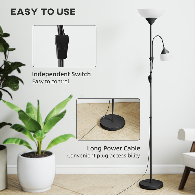 LED Floor Lamp with Uplighter and Adjustable Reading Light for Living Room, Black