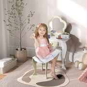 Kids Vanity Table with Mirror Stool and Storage Ideal for Ages 3 to 6 Years White