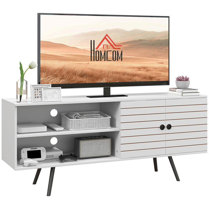 Modern TV Stand with Cupboard and Open Shelves for Living Room Storage White