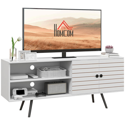 Modern TV Stand with Cupboard and Open Shelves for Living Room Storage White
