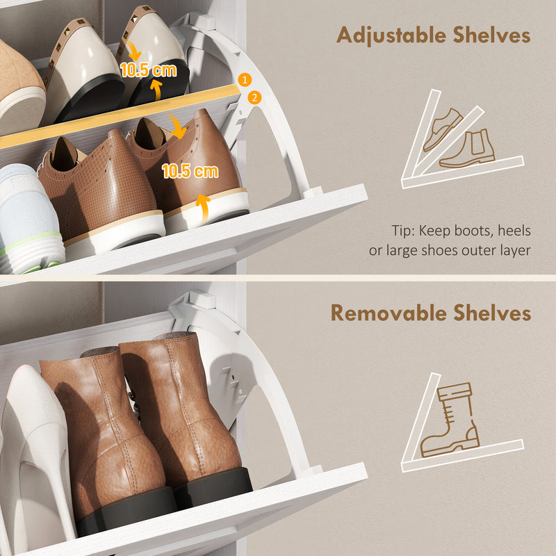 Slim Shoe Storage Cabinet for Hallway Organisation with Adjustable Shelves White Brown