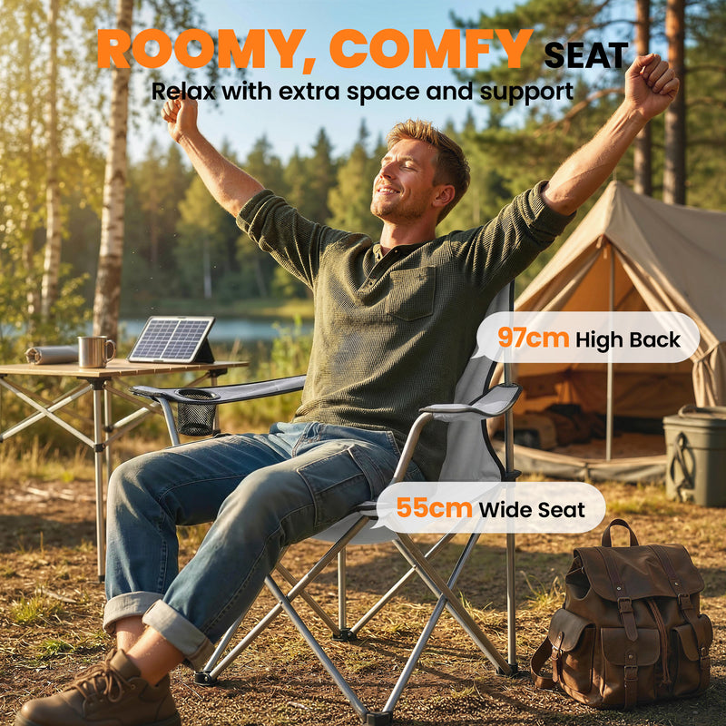 Folding Camping Chairs Set of 2 for Stable Outdoor Seating with Carry Bags Grey