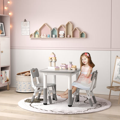 Height Adjustable Toddler Table and Chair Set 3 Piece Activity Set for Playroom, Grey