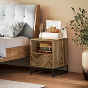 Bedside Table with Drawer and Storage Shelf for Bedroom or Lounge with Steel Legs, Brown
