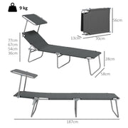 Set of 2 Grey Foldable Sun Loungers with Adjustable Backrest and Sun Shade for Garden