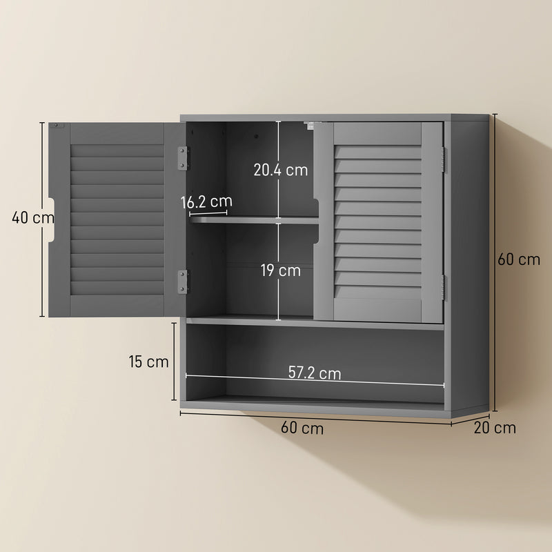Wall Mounted Bathroom Cabinet With Adjustable Shelves For Organised Storage Grey AOSOM